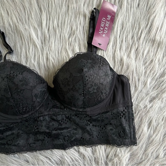 Adored By Adore Me Longline Bra Women’s Size 34B Black Floral Lace Lightly Lined - Picture 3 of 5